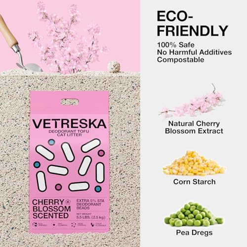 VETRESKA Cherry Blossom Tofu Cat Litter, Odor Control, 5.5lb×4bags