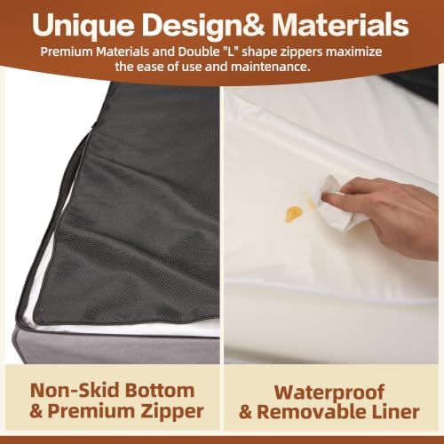 Sytopia Orthopedic Dog Beds for Large Dogs – 7" Extra Thick Memory Foam Pet Couch for Senior Dogs and Great Danes with Waterproof Liner & Washable Cover, Nonskid Bottom, 46"x28"x7", Grey