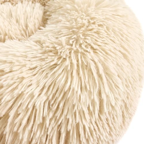 otoez Kitten Puppy Bed Extra Small XS Round Dog Cat Beds Anti Anxiety Plush Pet Calming Donut Bed with Non-Slip Waterproof Bottom, Washable (15.7", Taupe)