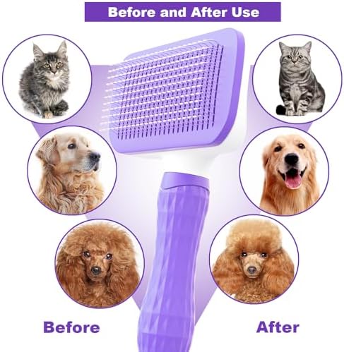 Pet Grooming Brush for Cats & Dogs, Self-Cleaning Undercoat Deshedding & Massage Tool, Purple