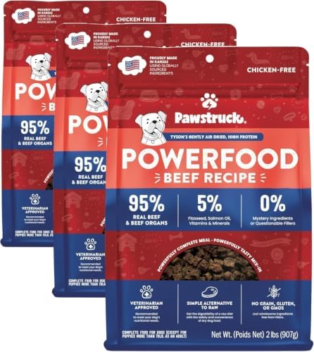 Pawstruck Air Dried Dog Food with Real Beef, Grain-Free, Made in USA, Vet Recommended, High Protein Limited Ingredient Full-Feed for All Breeds & Ages, 6lbs