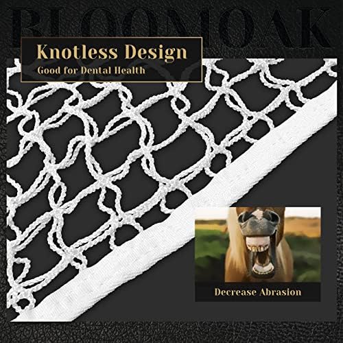 Bloomoak Knotless Slow Feed Hay Net with 4 Carabiner Clips for Horses/Open Top Hanging Hay Bag with Large Capacity for Full Day Feeding/Trailer (1.2" Hole for Ultra Slow Feed, L 63 * 40")…
