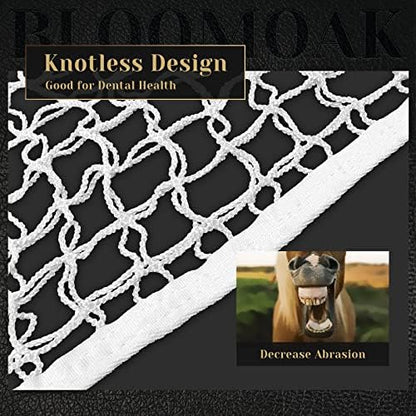 Bloomoak Knotless Slow Feed Hay Net with 4 Carabiner Clips for Horses/Open Top Hanging Hay Bag with Large Capacity for Full Day Feeding/Trailer (1.2" Hole for Ultra Slow Feed, L 63 * 40")…