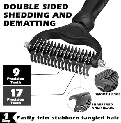 Professional 3PCS Self Cleaning Slicker Brush & Pet Grooming Rake & Flea Comb for Dogs,Cats and Horses | Double-Sided Dematting Comb & Skin Friendly Deshedding Grooming Tool | Pet Supplies (Black)