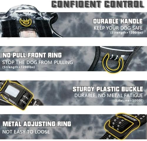 AUROTH Tactical Dog Harness for Small Medium Large Dogs No Pull Adjustable Pet Harness Reflective K9 Working Training Easy Control Pet Vest Military Service Dog Harnesses (XL, Black Ink)