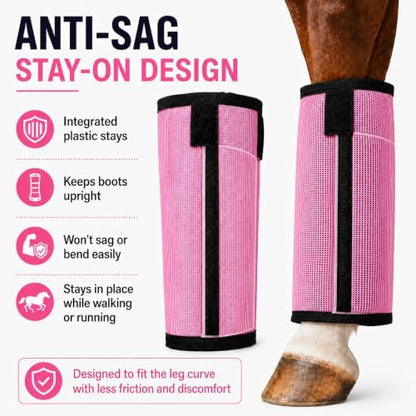 Fly Boots for Horses Set of 4 - Breathable Mesh Equine Leg Protection,Anti-Sag Stay-On Horse Fly Boots,Reduces Stomping & Fatigue,UV-Block, Adjustable Fit for Medium to Large Horses