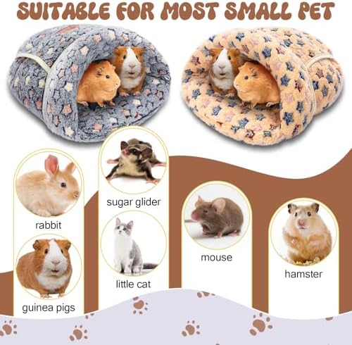 Wenqik 2 Pcs Guinea Pig Fleece Hideouts, Blue, Khaki, Star