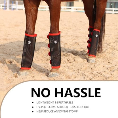 Harrison Howard Loose-Fitting Horse Fly Leggings Breathable, Tear-Resistant Fine Mesh Leg Guards Stay-on Comfortable Fly Boots (Set of 4)