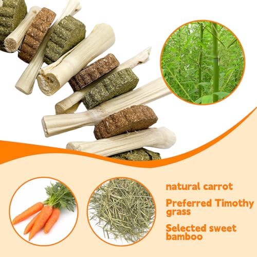 3PCS Bunny Chew Toys Rabbit Treats Timothy Hay Grass Cakes for Guinea Pig