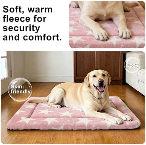Dog Bed Mat – Soft & Comfortable Dog Kennel Pad for Crate – Durable Crate Bed & Mat for Dogs & Cats – Ideal for Crate, Kennel, and Home Use (Big&Little Stars Pink, L(35"*23"*1.5"))