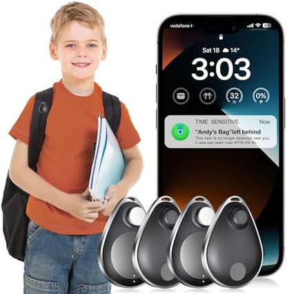 lulaven GPS Tracker for Kids 4 Pack, Magnetic Unlocker Tool, Hidden Anti-Removal Pin Tag, Works with Apple Find My (iOS only), No Monthly Fee, Tracking Device for Children Elderly Pets Backpack