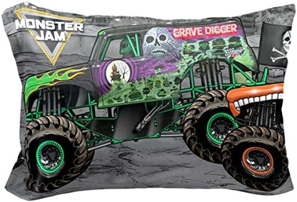 Jay Franco Monster Jam Reversible Pillowcase 20x30, Grave Digger Megalodon