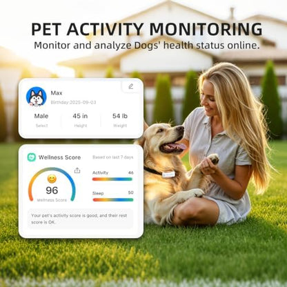DBDD GPS Tracker for Dogs with 36 Month Subscription, Real-Time Location, Electronic Fence, Health Monitoring, Waterproof, for Medium Large Dogs, iOS Android