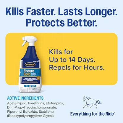 Farnam Endure Gold Fly Spray for Horses, Kills Flies Fast, 32 oz