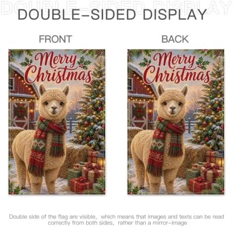 Christmas Llama Garden Flag 12x18 Inch Merry Holiday Alpaca Scarf Barn Tree Gifts Snowy Rustic Farmhouse Outdoor Yard Lawn Porch Double Sided Banner Winter Welcome Decor