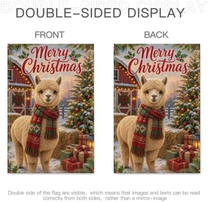 Christmas Llama Garden Flag 12x18 Inch Merry Holiday Alpaca Scarf Barn Tree Gifts Snowy Rustic Farmhouse Outdoor Yard Lawn Porch Double Sided Banner Winter Welcome Decor
