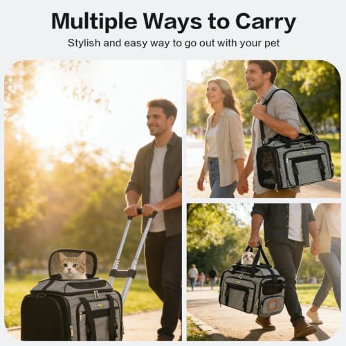Cozy Cruiser Pet Carrier with Wheels for Small Dog and Cat,TSA Airline Approved, Expandable Space, Soft-Sided & Collapsible Design,4-Wheeled Rolling Travel Bag with Telescopic Handle