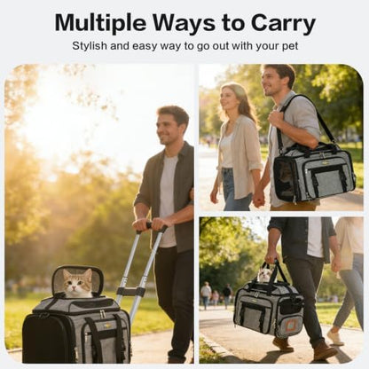 Cozy Cruiser Pet Carrier with Wheels for Small Dog and Cat,TSA Airline Approved, Expandable Space, Soft-Sided & Collapsible Design,4-Wheeled Rolling Travel Bag with Telescopic Handle