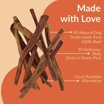 Bully Sticks for Large Dogs 12" – Single Ingredient, 20-Pack