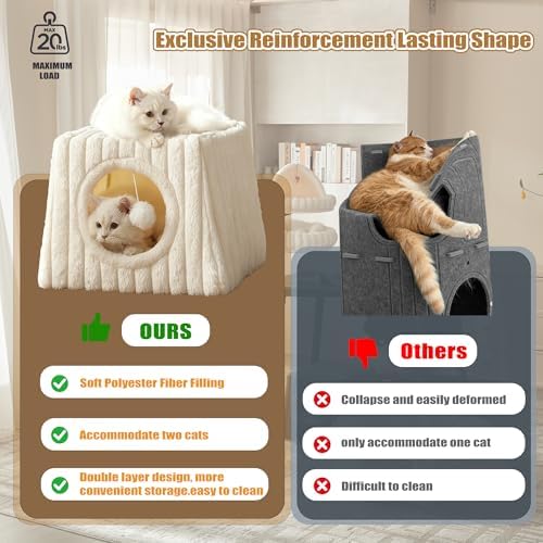 Dogpals Cat Cave Bed 15.74"x15.74"x13.38" Large with Balls(Whiite)