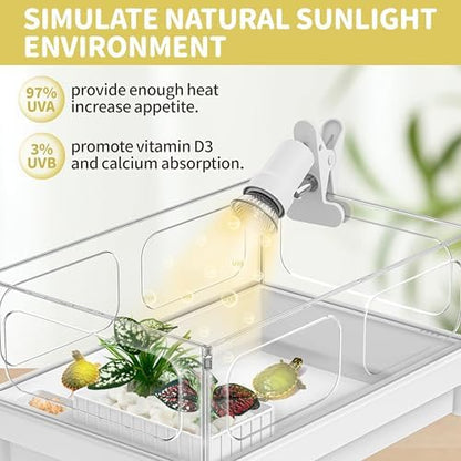 GOZILLA Reptile Heat Lamp, Turtle Lamp with 360°Rotatable Timing & Dimming Cycle Timer, 25W+50W UVA/UVB Reptile Light Bulbs for Reptile and Amphibian Tanks, Terrariums and Cages.(White)