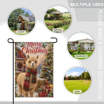 Christmas Llama House Flag 28x40 Inch Merry Holiday Alpaca Scarf Barn Tree Gifts Snowy Rustic Farmhouse Outdoor Yard Lawn Porch Double Sided Banner Winter Welcome Decor