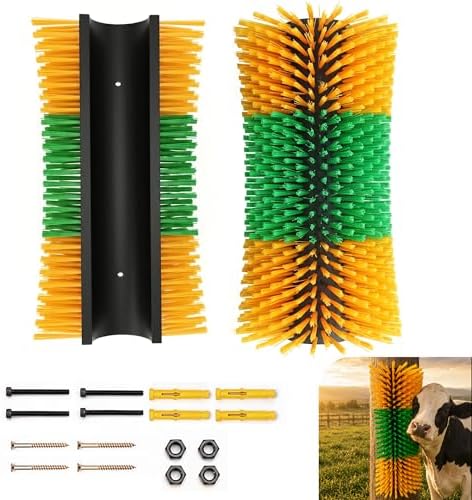 Bionic Curve Livestock Scratching Brush for Cattle, Cows, Goats, Horses and Pigs - Body-Contoured Farm Animal Scratcher Post, Heavy Duty Livestock Grooming Brush with 8 Screws, 2 Pack
