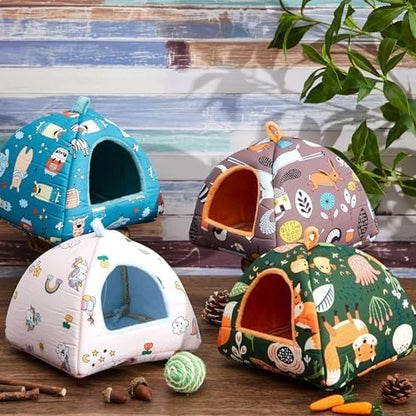 Cinnvoice 4 Pcs Hamster Hideout Bed Small Pet House Washable 7 x 6.7 in