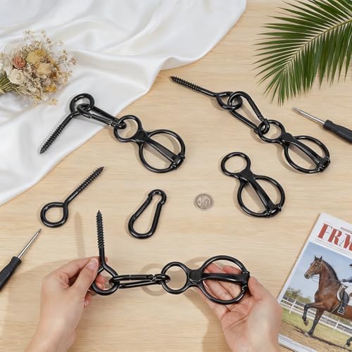BENECREAT 4 Sets Black Horse Tie Ring, Alloy Horse Tack and Supplies, Horses Restraint Ring with Eye Bolt and Snaps Saddle for Stables Barn Carriages Outdoor Pasture Trail Show Grounds Feeding Area