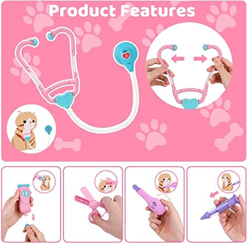 MAGIC4U Pet Cat Care Carrier Suitcase Toy, 29PCS Vet Clinic and Doctor Kit for Kids, Pet Kitty Grooming Feeding Toys, Veterinarian Pretend Play Set, Gifts for Boys and Girls Ages 3-12