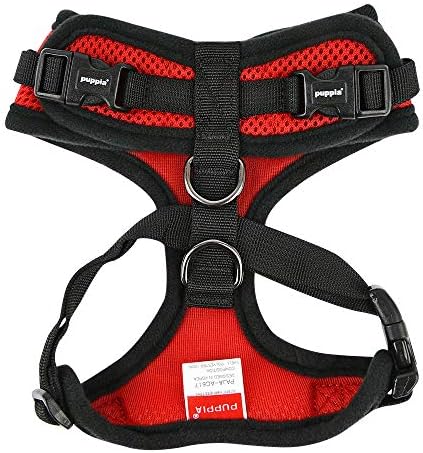 Authentic Puppia RiteFit Harness with Adjustable Neck, Red, Large