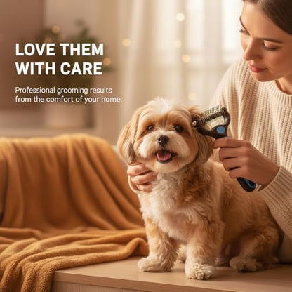 Dematting Comb for Dogs and Cats, Undercoat Rake Pet Brush for Long Hair, Deshedding Dog Brush Removes Tangles Knots and Loose Fur, Grooming Tool for Thick Coats (Pink L)