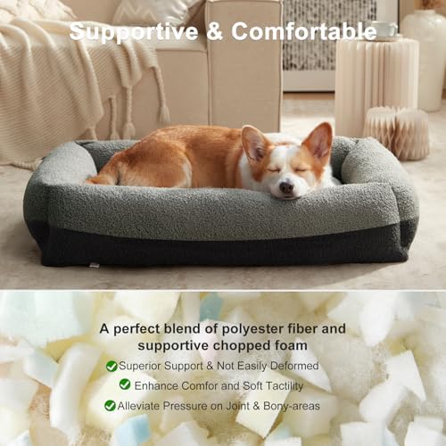 FURTIME Washable Dog Bed Medium Large Size Dogs, Comfy Fluffy Pet Bed