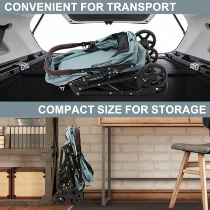 Dog Stroller with No-Zip Buckle Canopy, fits 2 Small Cats or 1 Medium pet,44 lbs Capacity One-Hand Fold,Lockable Front Wheels, Rear Brake