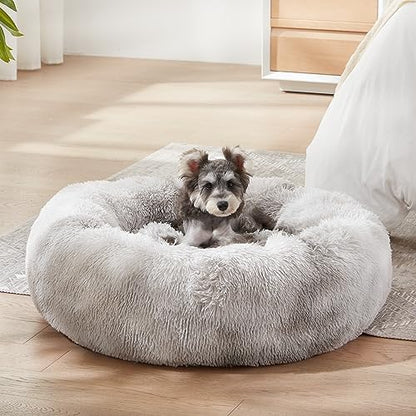 Western Home Calming Donut Small Medium Pet Dog Bed Washable,27" White Grey