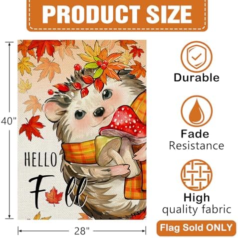 Dyrenson Hello Fall Hedgehog 28 x 40 House Flag Double Sided