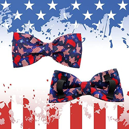 Dog Collar, 4 of July Independence Day American Flag Dog Bow Collar Boy Soft Pet Collar Bowtie Duarble Puppy Collars for Small Medium Large Dog