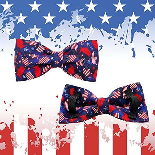 Dog Collar, 4 of July Independence Day American Flag Dog Bow Collar Boy Pet Collar Bowtie Duarble Puppy Collars for Small Medium Large Dog