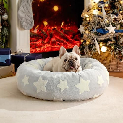 LE SURE Shown on TV Jacquard Donut Dog Beds Medium Sized Dog,Grey 30x30x8in