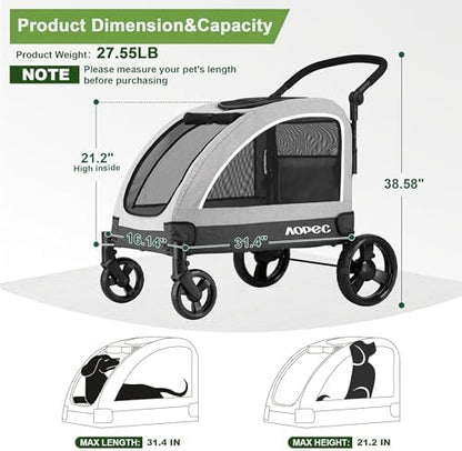 Dog Stroller for Large & Medium Dogs, Dual Entry, 160 lbs Capacity, Gray
