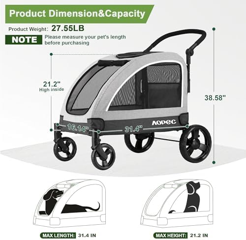 Dog Stroller for Large & Medium Dogs, Dual Entry, 160 lbs Capacity, Gray