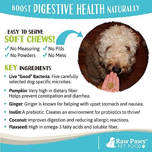 Raw Paws Natural Dog Probiotic Supplement with Prebiotics, 10-oz/100-ct
