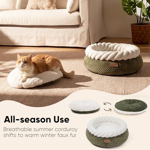 FUKUMARU Cute Round Cat Bed, Calming Donut Small Dog Beds, Washable