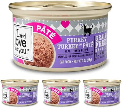 I AND LOVE AND YOU Wet Cat Food - Purrky Turkey Pâté - Turkey Recipe, Grain Free, Filler Free, 3oz Pack of 4 Cans