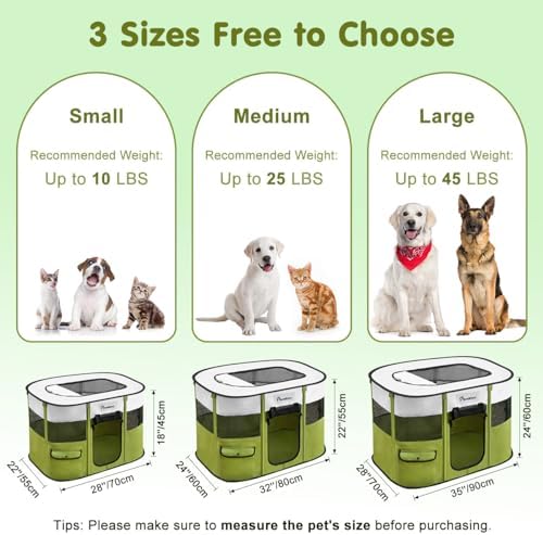 Pawaboo Portable Dog Playpen, 600D Oxford Pet Tent, Avocado Green