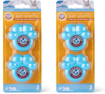 Arm & Hammer Pets Cat Litter Box Deodorizing Pods 2 pods, Fresh Breeze Scent | 2 Cat Litter Box Deodorizer from Arm and Hammer | Combats Cat Odors | 2 Adhesive Devices (Pack of 2)
