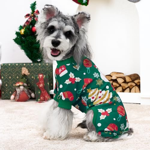 XPUDAC 4 Pack Dog Christmas Pajamas Stretchy Dog Clothes for Small Medium Dogs Girl Boy Christmas Puppy Outfit Pet Jumpsuits Pjs Winter Cat Costume, L