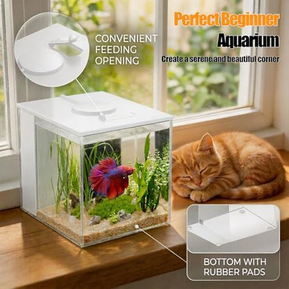 Vehipa 3.7L (1 Gal) Betta Fish Aquarium, Acrylic Small Fish Tank Kit White