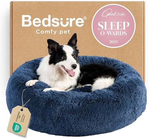 Bedsure Calming Dog Beds Large Sized Dog Donut Washable Pet Bed,36ins Navy