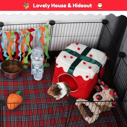 BWOGUE Christmas Guinea Pig Hideout, Warm Winter Cave Bed, Small Animal Hut